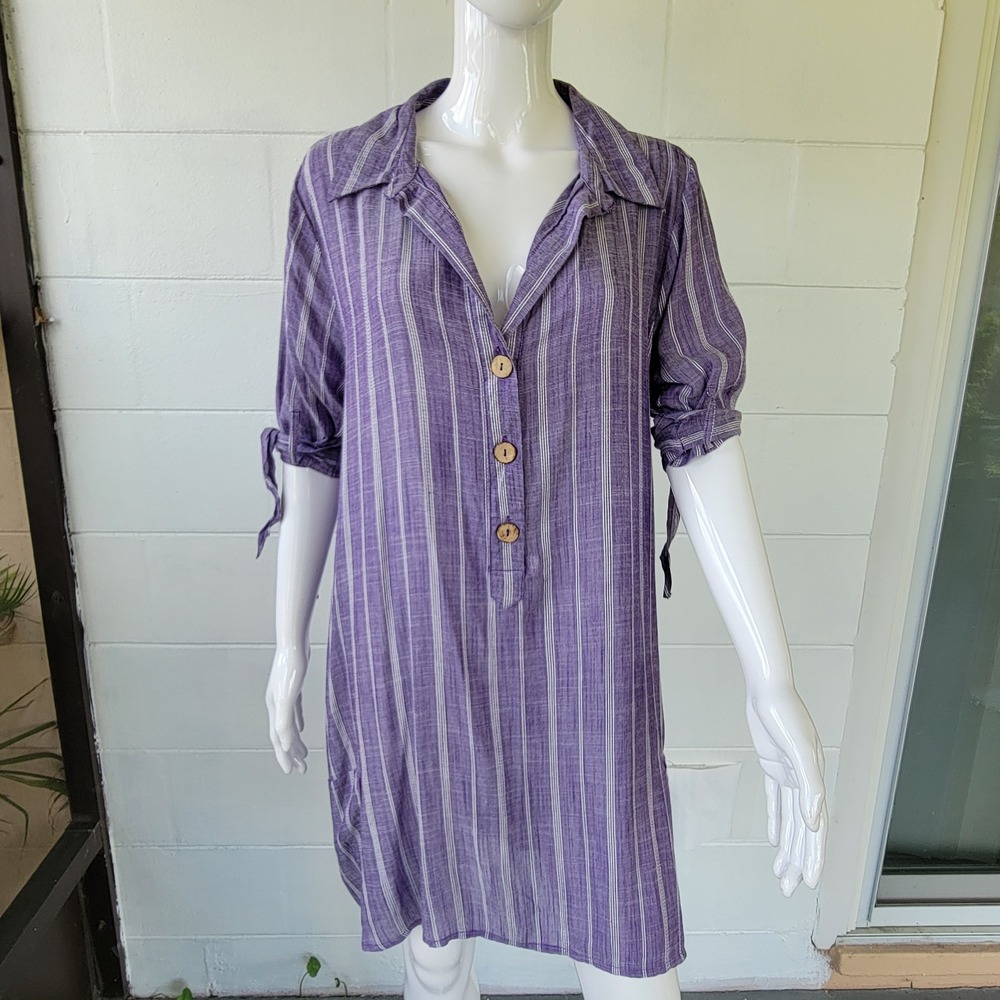NWT Passports Serene 2 Purple Tunic Dress Women L Boho Chic Coastal